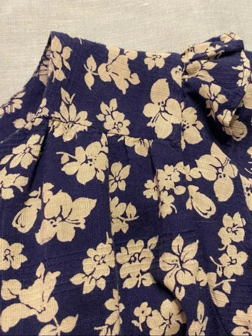 Polo Ralph Lauren indigo blue tan floral button down elastic waist dress